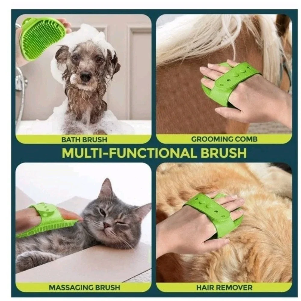 2PCS Dog Bath Brush Shampoo & Scrubber Adjustable Handle for Washing & Grooming